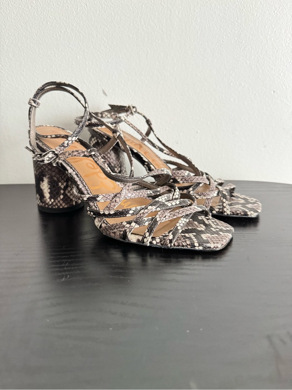 Sam Edelman Braided Metallic Snakeskin Strappy Heel Sandals - Picture 2 of 8